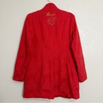 Desigual Red Heart Embroidered Jacquard Long Sleeves Peacoat, Sz Medium Photo 6