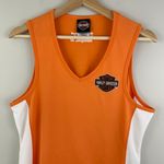 Harley Davidson HARLEY-DAVIDSON Orange White V Neck Jersey Logo Emblem Tank Top Photo 1