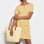 Talbots T by  Lace Up Dress Size XS Yellow Ace Stripe Vacation Preppy Nautical Photo 4