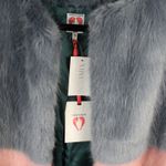 Shrimps Frederica Blue Pink Black Striped Colorblock Agnes Faux Fur Long Coat Size 10 Photo 10