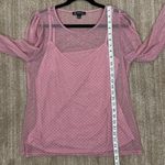 INC Barbie Glitter Dot Mesh Sparkle Sheer Camisole Pink 3/4 Sleeve Top Large Photo 4