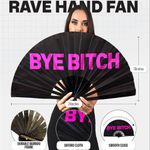 NWT Solid Black & Pink “BYE B*TCH” 25in Handheld Fan Photo 1