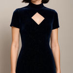 Vintage Navy Blue Velvet Evening Formal Dress Wedding Guest Mother of the Bride Size XL Photo 0