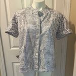 Donna Karan  Blue and White Polkadot Cotton Button Down Shirt, Size M Photo 0