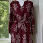 Madewell Burgundy White Silk Lassi Floral Indian Block Print Long Sleeve Dress 4 Photo 1
