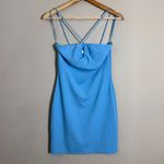 Mango Crisscross Strap Bodycon Mini Dress Women's 2 Blue Going Out Ribbed NWOT Photo 6