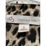 CB Cheetah Print Brown/Tan 3/4 Tab Sleeve Blouse Size Small Gathered Trendy Black Photo 1