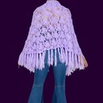 Vintage 70’s Glentey Purple Fringe Hippie Boho Crochet Shawl Shrug Poncho Photo 5