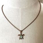 Copper tone and green turtle pendant necklace Brown Photo 1