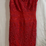 Tadashi Shoji  Red Lace Pencil Dress Size 8 Photo 0