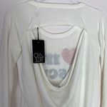 Chaser  I Love My Rescue white long sleeve open back fuzzy sweatshirt size XS Photo 3
