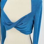 Morning Mist  Women's Long Sleeve Crop Top‎ Blouse Blue Size 12 Wrap Around Photo 4