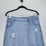Gianni Bini  Distressed Denim Mini Skirt Size 9 Mini Jean Wrap Skirt Photo 2