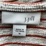 J. Jill Striped Long Sleeve Top Bateau Neck Side Slit Terry Cotton White Medium Orange Photo 1