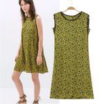 ZARA  Sleeveless Shift Dress Yellow Navy Geometric Button Back S Photo 1