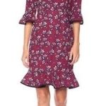 Nanette Lepore Nanette Lenore Wine Red Floral Trumpet Three Quarter Ruffle Sleeve Dress Size 10 Photo 0