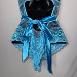 Fairy‎ Floral Lace Mesh Lingerie Bodysuit Open Back Aqua Blue Size L Photo 5