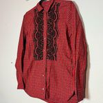 J.Crew Boy Button Up Blouse Embellished Beaded Red Black Plaid Cotton Size 4 Photo 6