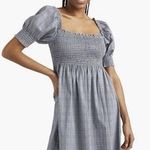Hill House Athena Nap Dress in Grey Blue Plaid Babydoll Smocked Mini Dress Small Photo 0