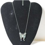 Source Unknown Cottagecore Fairy Blue Rhinestone Silver Tone Filigree Butterfly 14" Necklace Photo 0