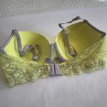 Victoria's Secret Victoria’s Secret 36D Lined Demi Neon Yellow Grey Lace Underwire Bra Dream Angel Photo 2