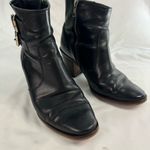 J.Crew  Dean Leather Ankle Boots Black Buckle Size 7 Block Heel Moto Boho Classic Photo 1