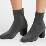Sol Sana  Shimmer Sock Booties Black Silver Metallic 36/5.5 Glam Block Heel Chic Photo 0