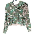 NSF Hoodie Womens M Green Camo Distressed Holes Cropped Sweatshirt USA Grunge Size M Photo 0
