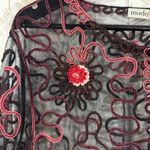 ModeLia Sheer Embroidered Mesh Cropped Cardigan Top Black & Burgundy Size XL Photo 1