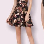 Francesca’s Black Red Metallic Floral Halter Fit &‎ Flare Dress Size XS Photo 1