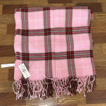 Talbots  Wool Scarf‎ Rectangle Outerwear Plaid Pink Fringe Warm Winter Bright NEW Photo 0