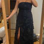 Lulus Strapless Navy Floral Dress  Photo 0