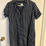 J Jill Love Linen Shirt Dress Womens Sz‎ XS Oversized Navy Blue White Stripes Photo 0