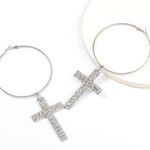 Cross hoop earrings. Large silver tone hoops with removable rhinestone cross. Photo 0