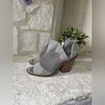 Vince Camuto  Fritzey grey suede laser woven accent open toe booties sz 10 Photo 1