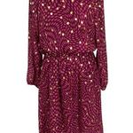 Pink and Gold Chiffon Smocked Neck Long Sleeve Midi Dress Size M Photo 0