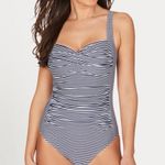 Nip Tuck Sorrento Stripe Joanne One Piece Swimsuit navy tummy control ruched White Size 6 Photo 8