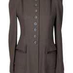 JACK  Puff Shoulder Poetcore Coat Jacket Herringbone Tweed Brown Small Photo 0