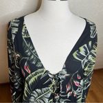 ZARA Black Green Tropical Long Sheer Sleeves Bodysuit Lace Up Medium Photo 1