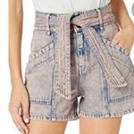 Joie  High-Waisted Denim Shorts With Belted Tie Waist Light Wash pink preppy Photo 0