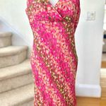 Vintage Y2K Hot Pink & Green Polka Dot Rhinestone Fringe Silk Slip Dress Size 12 Photo 0