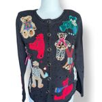 Vintage Susan Bristol Teddy Bear Applique Black Knit Cardigan Sweater Petite Size undefined Photo 0