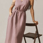 American Giant Women's Linen Tie Dress Size XS Twilight Mauve Made In USA Pink Photo 0