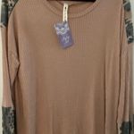 Vanilla Bay Tan Waffle Aztec Inset Shoulder Long Sleeve Top Women's SZ Large NWT Photo 1