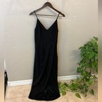 BHLDN Lyra V-Neck Faux-Wrap Crepe Midi Dress, black, size 6 Photo 4