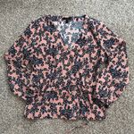J.Crew  pink & blue floral long-sleeve v-neck top size 8 Photo 4