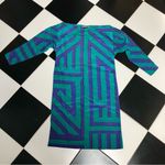 Joseph Magnin Vintage 80s  Boat Neck Silk Geometric Teal Purple Sheath Dress sz 6 Photo 1