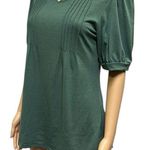 Blooming Jelly B Notched Split Neck Pleated Front Puff Short Sleeve Green Tee Top Shirt Medium Photo 0