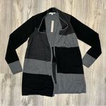 Adrienne Vittadini NWT  Gray Colorblock 100% Wool Open Cardigan Sweater Size S Photo 0