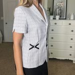Perceptions White and black plaid peplum mini blazer with bow detailing Photo 4